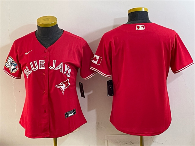 Women's Toronto Blue Jays Blank Red 50 Seasons Patch Stitched Baseball Jersey(Run Small) Women's Toronto Blue Jays Blank Red 50 Seasons Patch Stitched Baseball Jersey(Run Small)